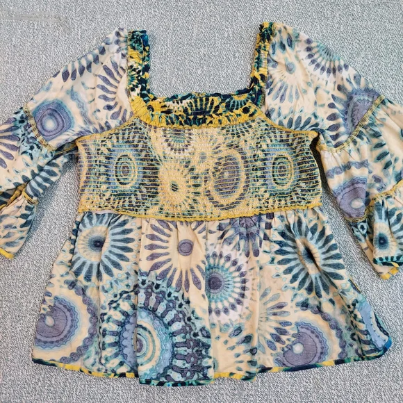 Terra & Sky Floral Blouse, Blue & Yellow Tie Dye, Womens Sz XL - Picture 9 of 9